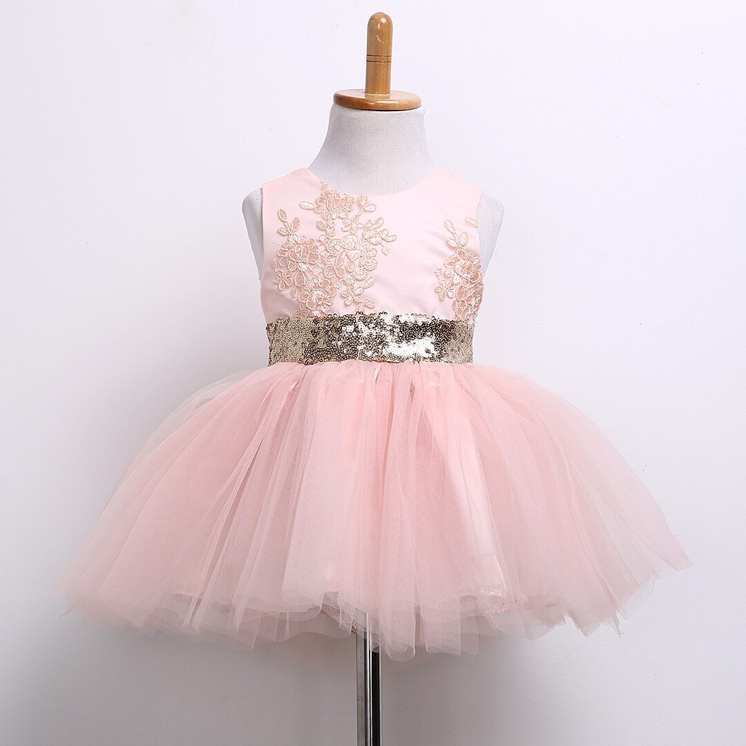 Girls Toddler Pink Sequin Belt Tulle Dress (Age 6M-10yrs)