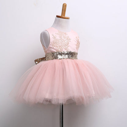 Girls Toddler White Sequin Belt Tulle Dress (Age 6M-10yrs)