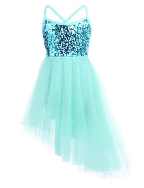 Girls Sequin Tulle Asymmetrical Leotard Dress (Age 24M-10YRS) Green