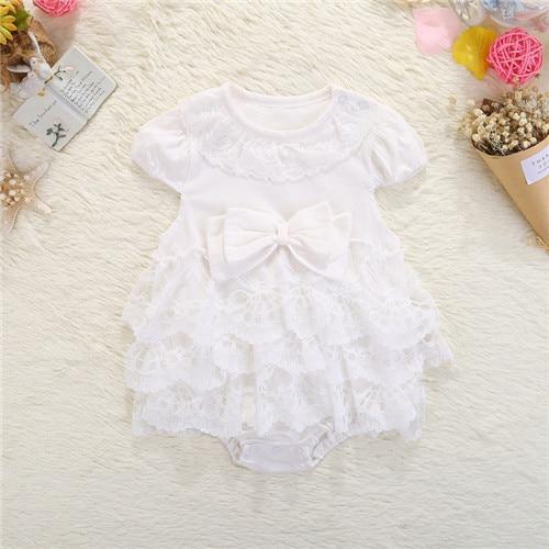 Baby Girl Pink Lace Romper Dress (Age Newborn-9m) White