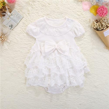 Baby Girl Pink Lace Romper Dress (Age Newborn-9m) White