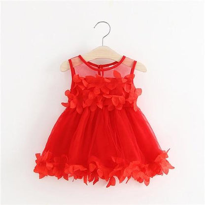 Baby Girls Pink Flower Dress (Age 6m-24m) Red