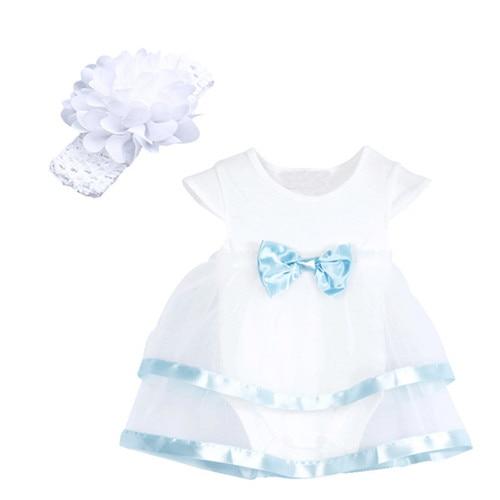 Baby Girls 2 Pack White & Blue Ruffle Dress & Headband Set (Age Newborn -24m) White