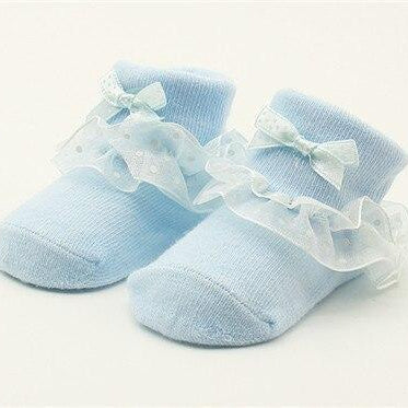 Baby Girls Ruffle Booties Socks (Age Newborn) Sky Blue One Size