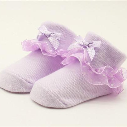 Baby Girls Ruffle Booties Socks (Age Newborn) Purple One Size