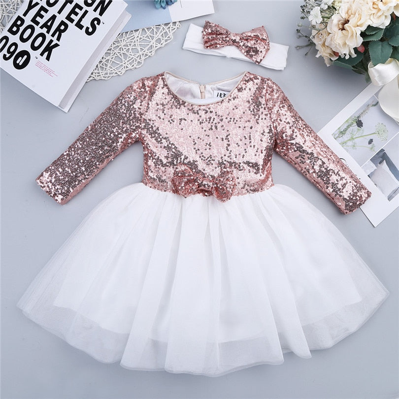 Girls Long Sleeve Sequin Tulle Dress (Age 18M-8YRS)