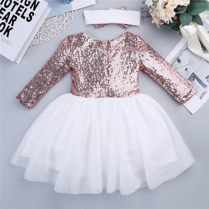 Girls Long Sleeve Sequin Tulle Dress (Age 18M-8YRS)