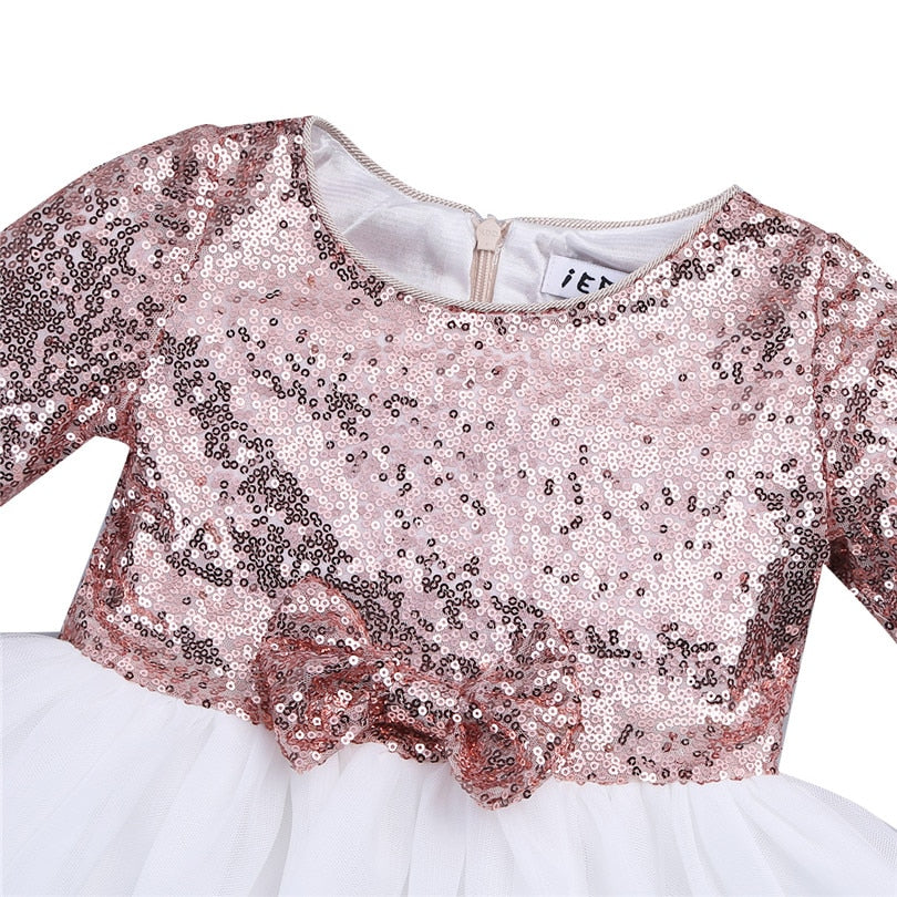 Girls Long Sleeve Sequin Tulle Dress (Age 18M-8YRS)