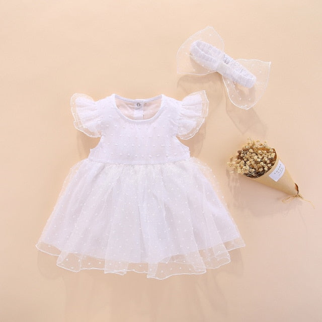 Baby Girls Dress & Headband (Age 3M - 12M) White