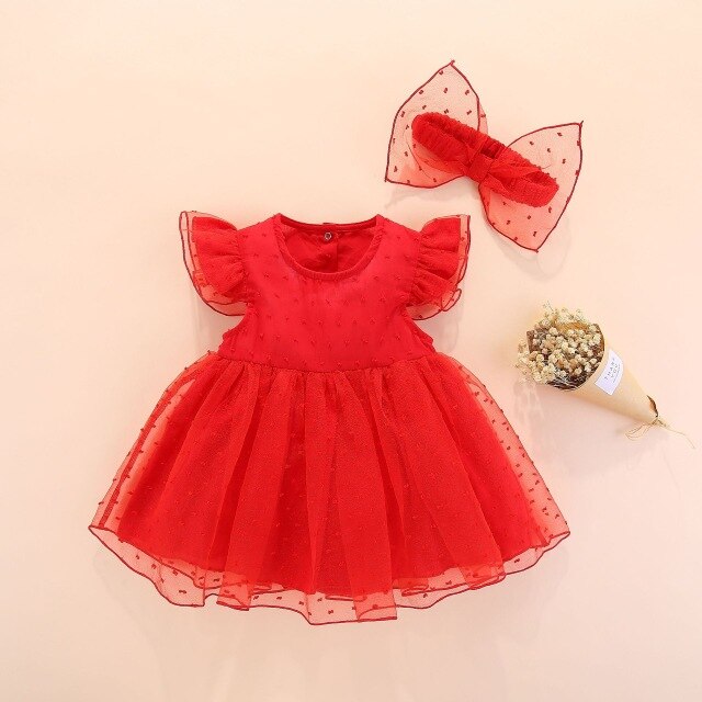 Baby Girls Dress & Headband (Age 3M - 12M) Red