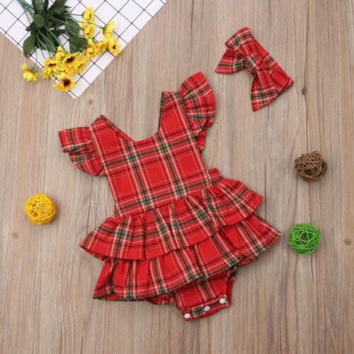 Baby / Toddler Girls Red Checked Romper (Age 6M-24M)