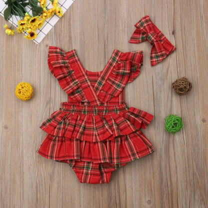 Baby / Toddler Girls Red Checked Romper (Age 6M-24M)