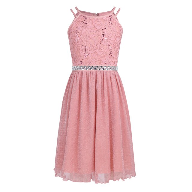 Girls Sequin Floral Tulle Dress (Age 6-16yrs) Pink