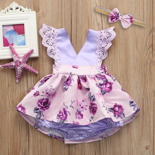 Baby Girls Floral Ruffle Romper Dress (Age Newborn - 18m) Lavender