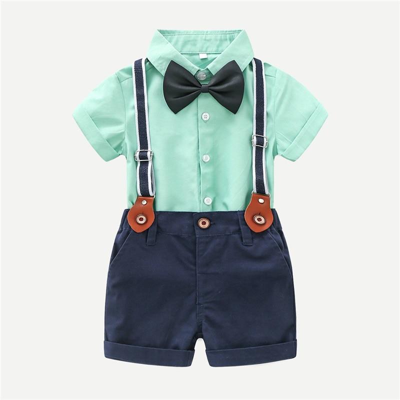 Boys Toddler Green Shirt & Shirts With Braces & Dickie Bow (Age 6m-4yrs) Multi