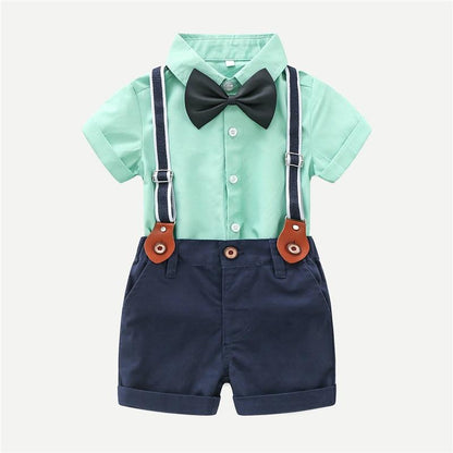 Boys Toddler Green Shirt & Shirts With Braces & Dickie Bow (Age 6m-4yrs) Multi