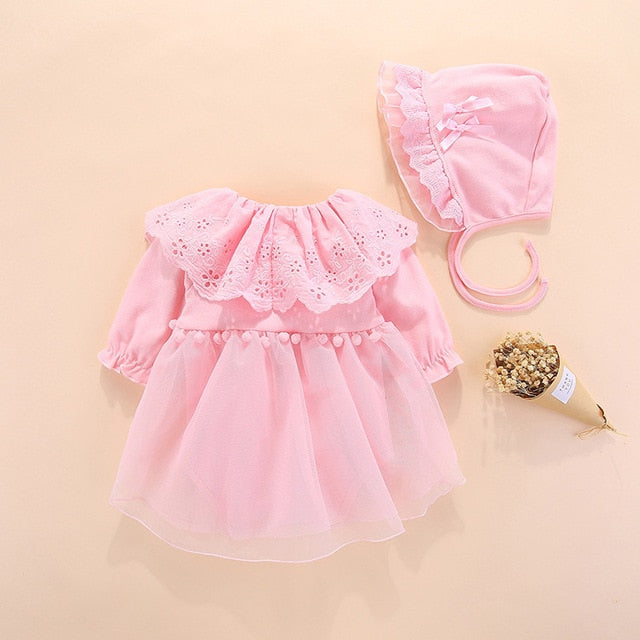 Baby Girls Mesh Dress & Bonnet Hat (Age 3M - 12M) Pink