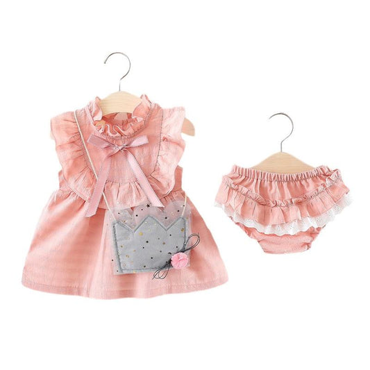 Girls Baby (3 Pack) Pink Dress & Bag & Baby Bloomers Set (Age 9M-24M)