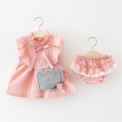 Girls Baby (3 Pack) Pink Dress & Bag & Baby Bloomers Set (Age 9M-24M) Pink