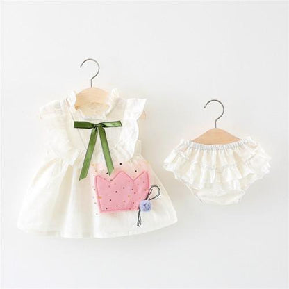 Girls Baby (3 Pack) Pink Dress & Bag & Baby Bloomers Set (Age 9M-24M) White