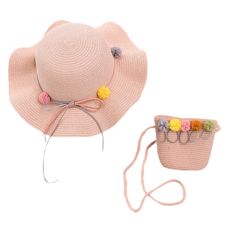 Baby Girls Summer Straw Hat & Handbag (Age 24M-7YRS)